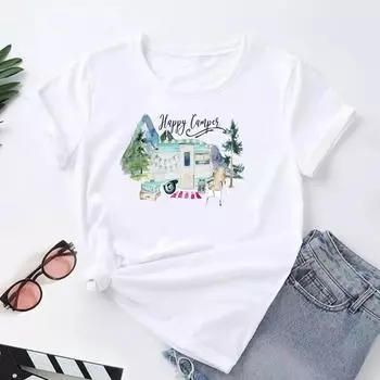(Азиатский размер) Женская футболка с принтом, трендовая милая модная футболка в стиле 90-х, женская одежда, футболки с короткими рукавами и графикой S