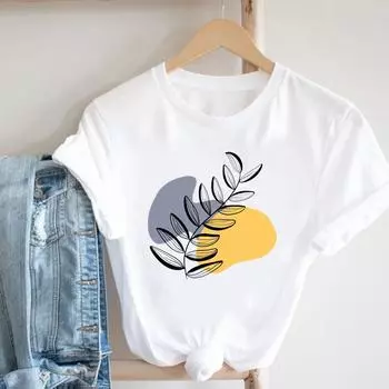 (Азиатский размер) Женская футболка с принтом в абстрактном акварельном стиле, трендовая футболка с короткими рукавами, повседневная модная футболка, женская футболка с графическим рисунком S