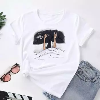 (Азиатский размер) Женская футболка с принтом в акварельном стиле, топ в мультяшном стиле, модная футболка, женская одежда, футболки с короткими рукавами и графикой S