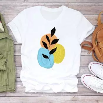 (Азиатский размер) Женская футболка с принтом в акварельном стиле, тренд 90-х годов, милая футболка, верхняя одежда, повседневная модная футболка с коротким рукавом, женская футболка с графическим рисунком S