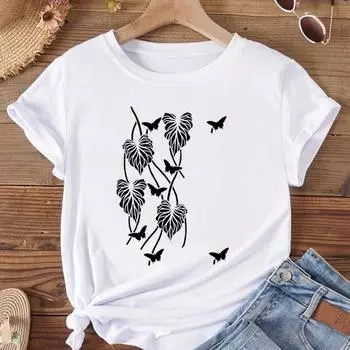 (Азиатский размер) Женская футболка с рисунком бабочки, милая одежда 90-х годов, футболка с принтом, модная футболка, женские футболки с коротким рукавом и графикой S