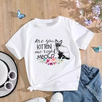 (Азиатский размер) Женская футболка с рисунком кота, цветочного тренда, одежда с принтом, модная футболка, женские футболки с коротким рукавом и графикой S