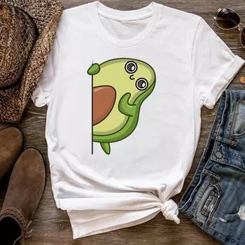 (Азиатский размер) Женская футболка с забавным принтом фруктов и авокадо, модная футболка, женская футболка, одежда с короткими рукавами и графическим рисунком S