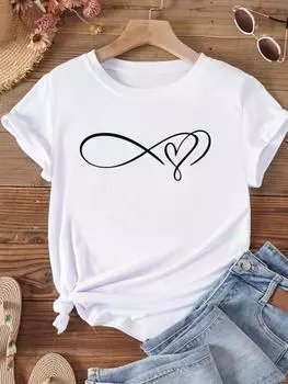 (Азиатский размер) Женская футболка Sweet Love Style Trend 90-х годов Футболка с коротким рукавом Верхняя одежда Модный принт Леди Повседневные женские футболки с графикой S