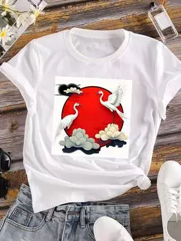 (Азиатский размер) Женская футболка Верхняя одежда Повседневная Цветочная мода прекрасный акварельный стиль Футболка с коротким рукавом Принт Женская графическая футболка S