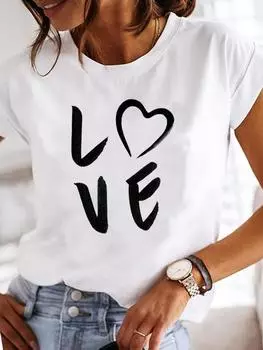 (Азиатский размер) Женская футболка в стиле любовного письма, милая прекрасная одежда, повседневная модная женская футболка с короткими рукавами и принтом, женские футболки с графическим рисунком S