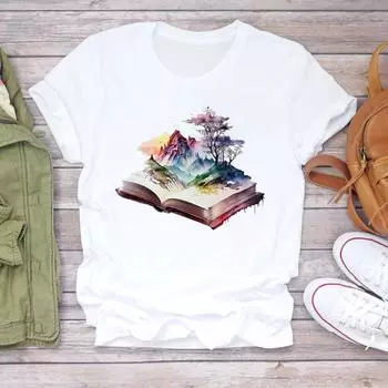 (Азиатский размер) Женская футболка в стиле мультяшной живописи, милая трендовая женская футболка с принтом, повседневная модная футболка с короткими рукавами, женская футболка с графическим рисунком S