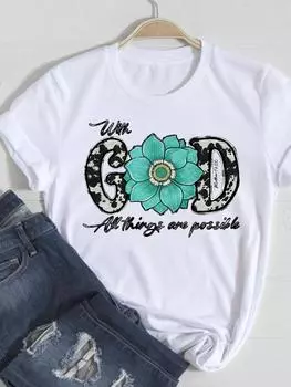 (Азиатский размер) Женская футболка, верхняя одежда, леопардовый цветочный тренд, милая, милая, повседневная, с коротким рукавом, модная женская футболка с принтом, женские футболки с графикой S