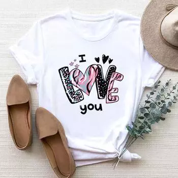 (Азиатский размер) Женская леопардовая футболка с надписью «Love Trend», милая одежда, футболка с принтом, модная футболка, женские футболки с коротким рукавом и графикой S