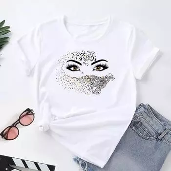 (Азиатский размер) Женская леопардовая футболка с трендовым стилем, милая футболка с принтом, модная футболка, женская одежда, футболки с коротким рукавом и графикой S