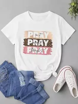 (Азиатский размер) Женская леопардовая модная футболка с буквенным принтом и коротким рукавом, одежда с принтом, женская повседневная футболка, женские футболки с графикой S