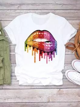 (Азиатский размер) Женская милая акварельная футболка с короткими рукавами 90-х годов, модная женская футболка с принтом, верхняя одежда, повседневная футболка, женские футболки с графикой S