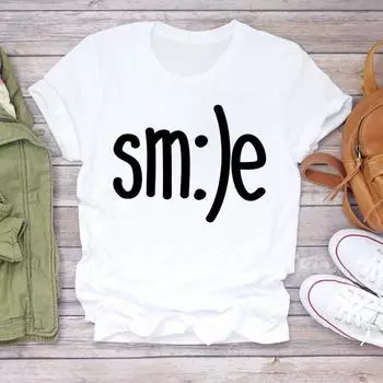 (Азиатский размер) Женская милая буква тренд 90-х повседневная футболка с коротким рукавом модная футболка верхняя одежда принт женская женская графическая футболка S