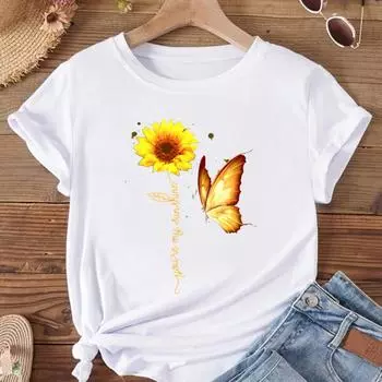 (Азиатский размер) Женская милая футболка с бабочкой в стиле 90-х, модная футболка с принтом, женские футболки с коротким рукавом и графикой S