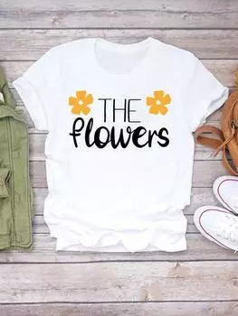 (Азиатский размер) Женская милая модная футболка с короткими рукавами и цветочным принтом, верхняя одежда, повседневная футболка, женские футболки с графикой S