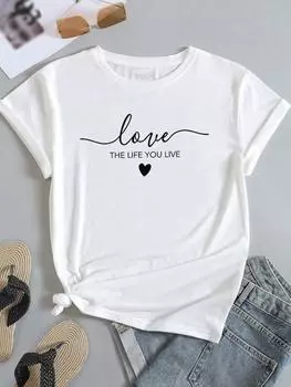 (Азиатский размер) Женская милая модная футболка с коротким рукавом Sweet Love Trend, женская повседневная футболка с принтом, женские футболки с графикой S