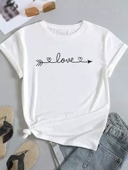 (Азиатский размер) Женская милая модная футболка с коротким рукавом Love Trend, женская повседневная футболка с принтом, женские футболки с графикой S