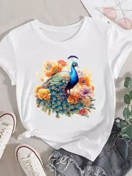 (Азиатский размер) Женская милая модная одежда в акварельном стиле с коротким рукавом, повседневная футболка, женская футболка с принтом, топ, графические футболки S