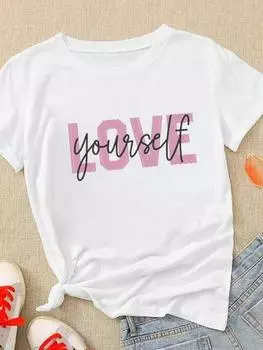 (Азиатский размер) Женская милая модная одежда в мультяшном стиле с коротким рукавом, повседневная футболка, женская футболка с принтом, футболки с графическим рисунком S