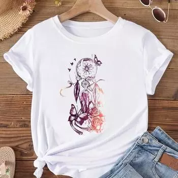 (Азиатский размер) Женская мода Dream Web, винтажная футболка с бабочкой, одежда, футболка с принтом, женские футболки с короткими рукавами и графикой S
