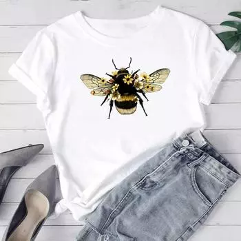 (Азиатский размер) Женская мода T Bee Sweet Trend в стиле 90-х годов, милая рубашка, женская футболка, футболка с короткими рукавами и принтом, футболки с графическим рисунком S