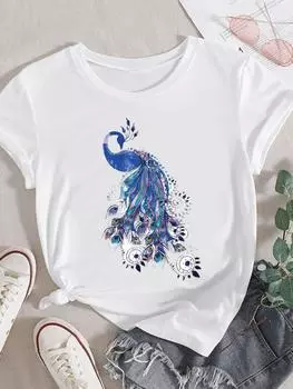 (Азиатский размер) Женская модная акварельная тенденция с коротким рукавом, милая прекрасная одежда, повседневная футболка, женская футболка с принтом, топ, графические футболки S