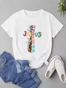 (Азиатский размер) Женская модная футболка Faith Style Trend с коротким рукавом, одежда с принтом, женская повседневная футболка, женские футболки с графикой S