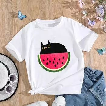 (Азиатский размер) Женская модная футболка с акварельным котом, прекрасная трендовая одежда, футболка с принтом, женские футболки с короткими рукавами и графикой S