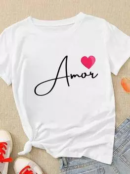 (Азиатский размер) Женская модная футболка с буквенным принтом, милая модная одежда с короткими рукавами 90-х годов, повседневная футболка с женским принтом, женские футболки с графическим рисунком S