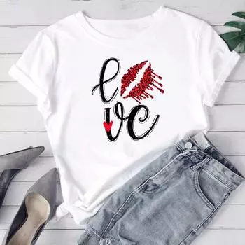 (Азиатский размер) Женская модная футболка с буквенным принтом для губ, милая милая женская футболка 90-х годов, женская футболка с короткими рукавами и принтом, футболки с графическим рисунком S