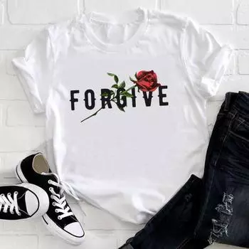 (Азиатский размер) Женская модная футболка с цветочным принтом и буквенным принтом, милая футболка, повседневная модная футболка с короткими рукавами, женская футболка с графическим рисунком S