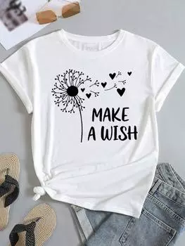 (Азиатский размер) Женская модная футболка с коротким рукавом Love Heart Plant Trend, женская повседневная футболка с принтом, женские футболки с графикой S