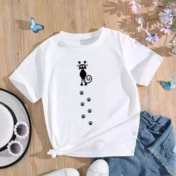 (Азиатский размер) Женская модная футболка с котом, акварель, стиль 90-х, трендовая одежда, футболка с принтом, женские футболки с коротким рукавом и графикой S