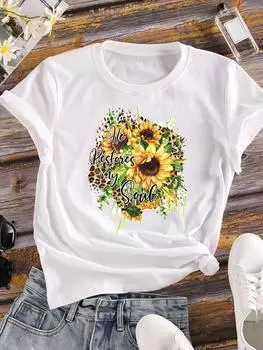 (Азиатский размер) Женская модная футболка с леопардовым цветком в стиле 90-х годов, модная футболка с коротким рукавом, одежда с принтом, женская повседневная футболка, женские футболки с графикой S