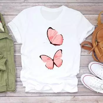 (Азиатский размер) Женская модная футболка с милым стилем и милым принтом, женская футболка, повседневная модная футболка с коротким рукавом, женская футболка с графическим рисунком S