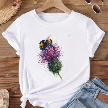 (Азиатский размер) Женская модная футболка с принтом пчелы в стиле 90-х, модная футболка с коротким рукавом и графическим рисунком S