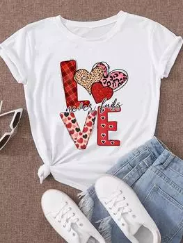 (Азиатский размер) Женская модная одежда с надписью Love Trend, милая модная одежда 90-х с коротким рукавом, повседневная футболка, женская футболка с принтом, футболки с графическим рисунком S