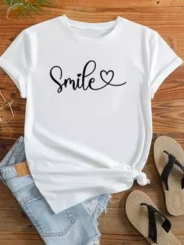 (Азиатский размер) Женская модная одежда с надписью Love Heart Trend, милая модная одежда с короткими рукавами, повседневная футболка, женская футболка с принтом, футболки с графическим рисунком S