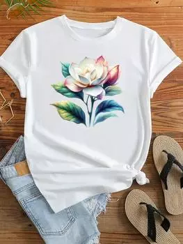 (Азиатский размер) Женская модная одежда в стиле 90-х с цветочным трендом, повседневная футболка с коротким рукавом, женская футболка с принтом, футболки с графическим рисунком S