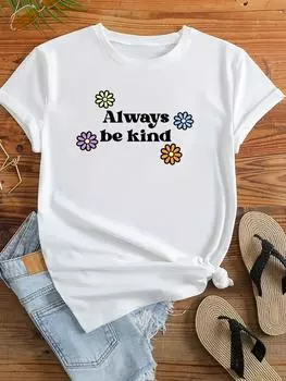 (Азиатский размер) Женская модная одежда в стиле 90-х с цветочным письмом и короткими рукавами, повседневная футболка с женским принтом, женская футболка, футболки с графическим рисунком S