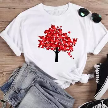 (Азиатский размер) Женская повседневная футболка с модным принтом Love Trend, повседневная женская футболка с графическим принтом, футболки с короткими рукавами S