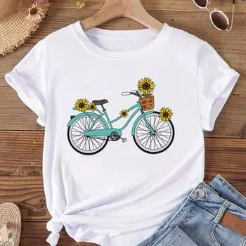 (Азиатский размер) Женская велосипедная цветочная трендовая милая модная футболка 90-х годов, одежда, футболка с принтом, женские футболки с короткими рукавами и графикой S