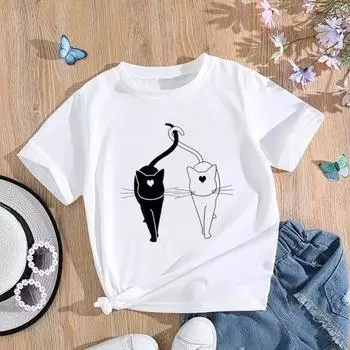 (Азиатский размер) Женская забавная стильная трендовая милая одежда с котом, футболка с принтом, модная футболка, женские футболки с коротким рукавом и графикой S