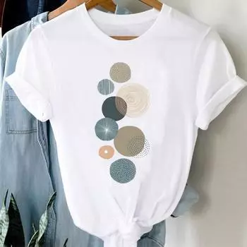 (Азиатский размер) Женская женская футболка с принтом, верхняя одежда, повседневная милая модная футболка с геометрическим трендом и короткими рукавами, женская футболка с графическим рисунком S