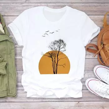 (Азиатский размер) Женская женская футболка с принтом, милый милый стиль, милая одежда, повседневная модная футболка с коротким рукавом, женская футболка с графическим рисунком S