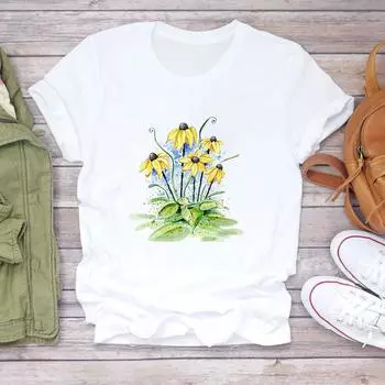 (Азиатский размер) Женская женская футболка с принтом, верхняя одежда в стиле 90-х годов, милая повседневная модная футболка с коротким рукавом, женская футболка с графическим рисунком S