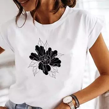 (Азиатский размер) Женская женская футболка с принтом, акварельный цветок, сладкая одежда 90-х годов, повседневная модная футболка с короткими рукавами, женская футболка с графическим рисунком S