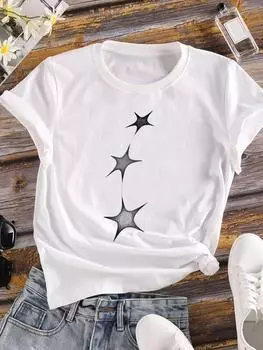 (Азиатский размер) Женская звезда тренда милая одежда 90-х повседневная футболка топ короткий рукав футболка модный принт женские графические футболки S