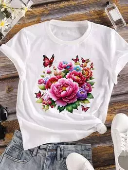 (Азиатский размер) Женские футболки Топ-тренд бабочка прекрасная одежда повседневная футболка с коротким рукавом футболка модный принт женские графические футболки S
