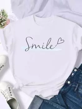 (Азиатский размер) Женский топ с надписью Love Heart, трендовая футболка, повседневная модная женская футболка с принтом, повседневные футболки с короткими рукавами и графикой S